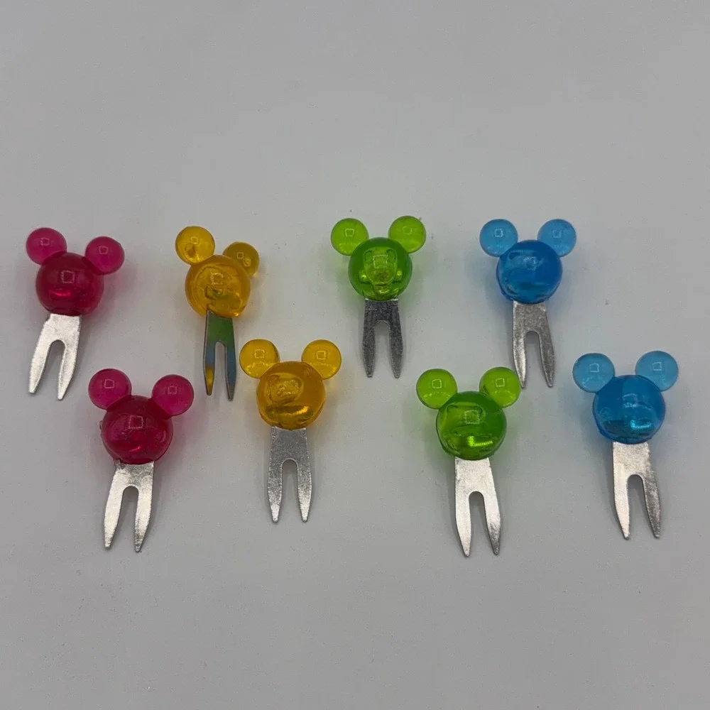 VTG 90s Disney Mickey Mouse Cocktail Forks Acrylic Stainless Steel 8 piece set